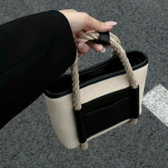 Hemp Rope Handle Crossbody Bag Canvas Lightweight Satchel Messenger Bag