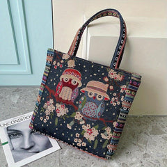 Cartoon Owl Bird Shoulder Bag Large Capacity Tote Animal Pattern Handle Handbag