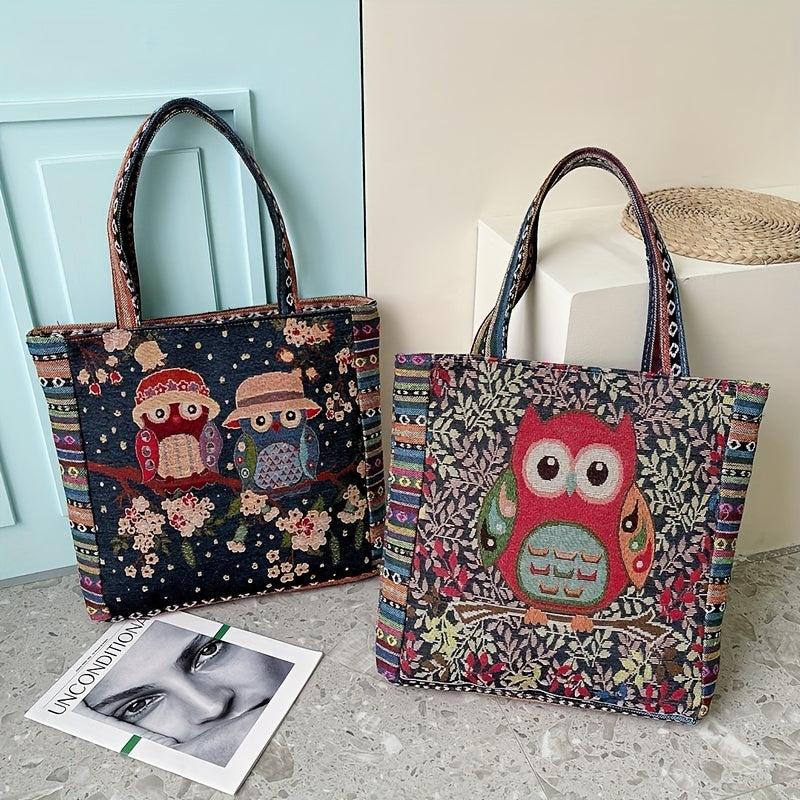 Cartoon Owl Bird Shoulder Bag Large Capacity Tote Animal Pattern Handle Handbag