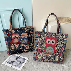 Cartoon Owl Bird Shoulder Bag Large Capacity Tote Animal Pattern Handle Handbag