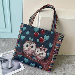Cartoon Owl Bird Shoulder Bag Large Capacity Tote Animal Pattern Handle Handbag