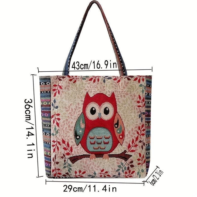 Cartoon Owl Bird Shoulder Bag Large Capacity Tote Animal Pattern Handle Handbag