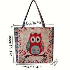 Cartoon Owl Bird Shoulder Bag Large Capacity Tote Animal Pattern Handle Handbag