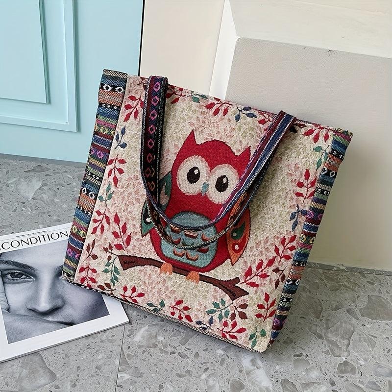 Cartoon Owl Bird Shoulder Bag Large Capacity Tote Animal Pattern Handle Handbag