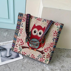 Cartoon Owl Bird Shoulder Bag Large Capacity Tote Animal Pattern Handle Handbag