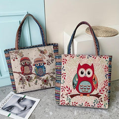 Cartoon Owl Bird Shoulder Bag Large Capacity Tote Animal Pattern Handle Handbag