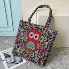 Cartoon Owl Bird Shoulder Bag Large Capacity Tote Animal Pattern Handle Handbag