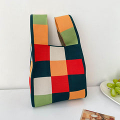 Colorful Plaid Woven Handbag Fabric Crochet Niche Tote Bag