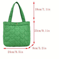 Puffer Love Heart Quilted Handbag Lightweight Tote Bag