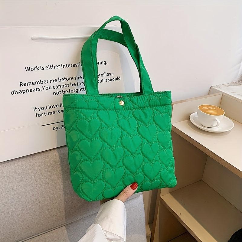 Puffer Love Heart Quilted Handbag Lightweight Tote Bag
