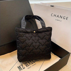 Puffer Love Heart Quilted Handbag Lightweight Tote Bag