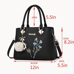 Flower Pattern Pom Pom Pendent Shoulder Bag