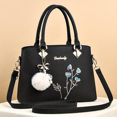 Flower Pattern Pom Pom Pendent Shoulder Bag