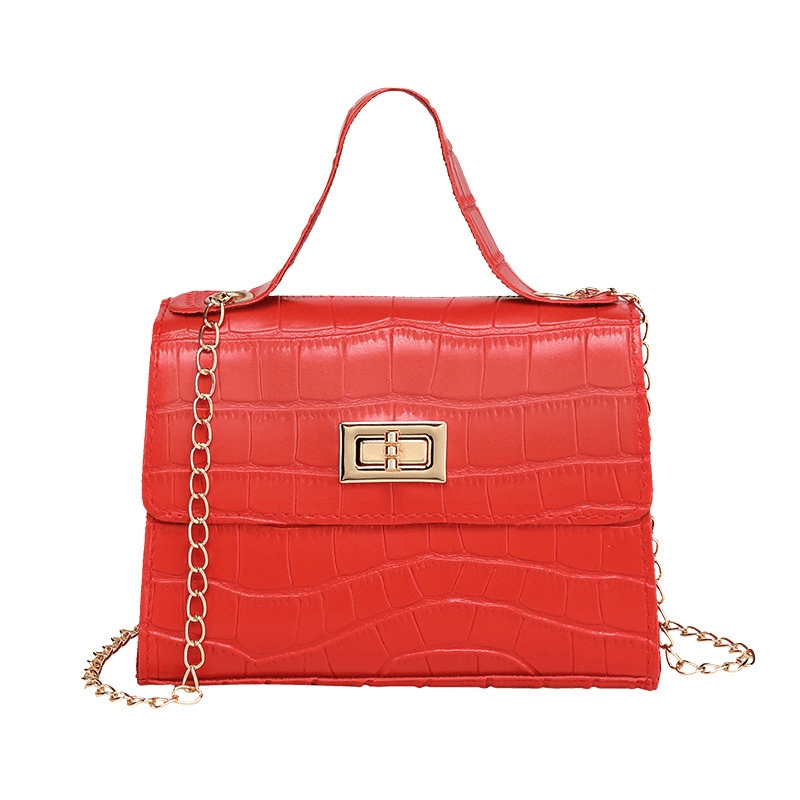 Crocodile Embossed Top Handle Handbag Chain Strap Crossbody Bag