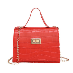 Crocodile Embossed Top Handle Handbag Chain Strap Crossbody Bag