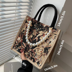 Vintage Oil Painting Tote Bag Literary Burlap Mommy Bag