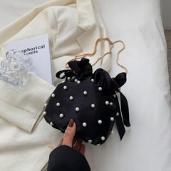 Pearl & Rhinestone Bucket Bag Chain Crossbody