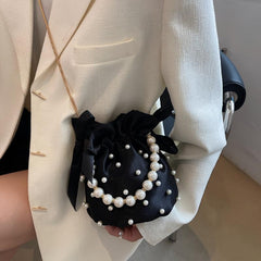 Pearl & Rhinestone Bucket Bag Chain Crossbody