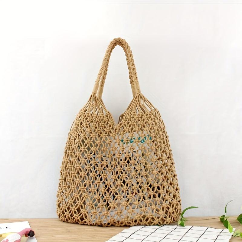 Mesh Hollow Out Crochet Bag Woven Summer Beach Bag Casual Grocery Shopping Bag