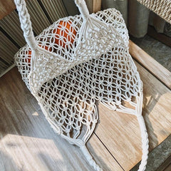 Mesh Hollow Out Crochet Bag Woven Summer Beach Bag Casual Grocery Shopping Bag