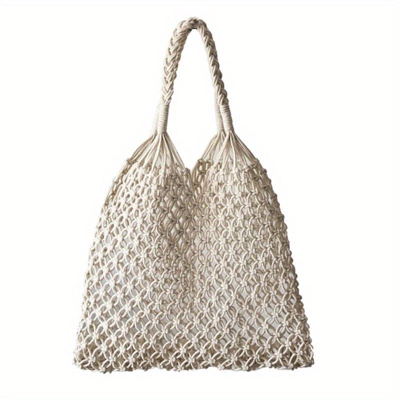 Mesh Hollow Out Crochet Bag Woven Summer Beach Bag Casual Grocery Shopping Bag
