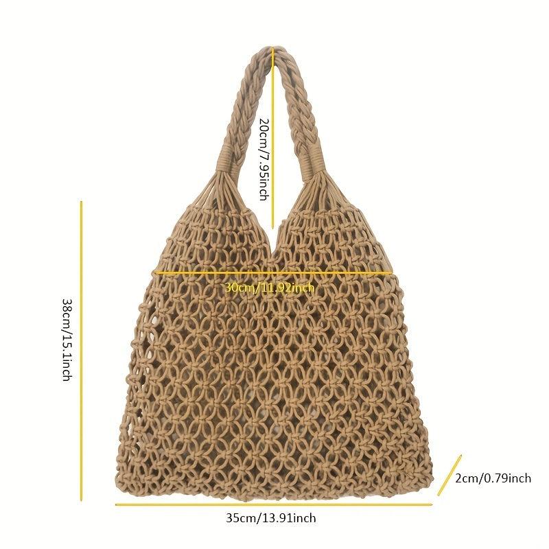 Mesh Hollow Out Crochet Bag Woven Summer Beach Bag Casual Grocery Shopping Bag