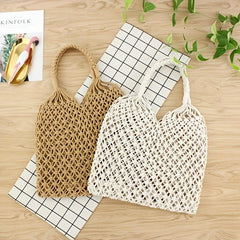 Mesh Hollow Out Crochet Bag Woven Summer Beach Bag Casual Grocery Shopping Bag