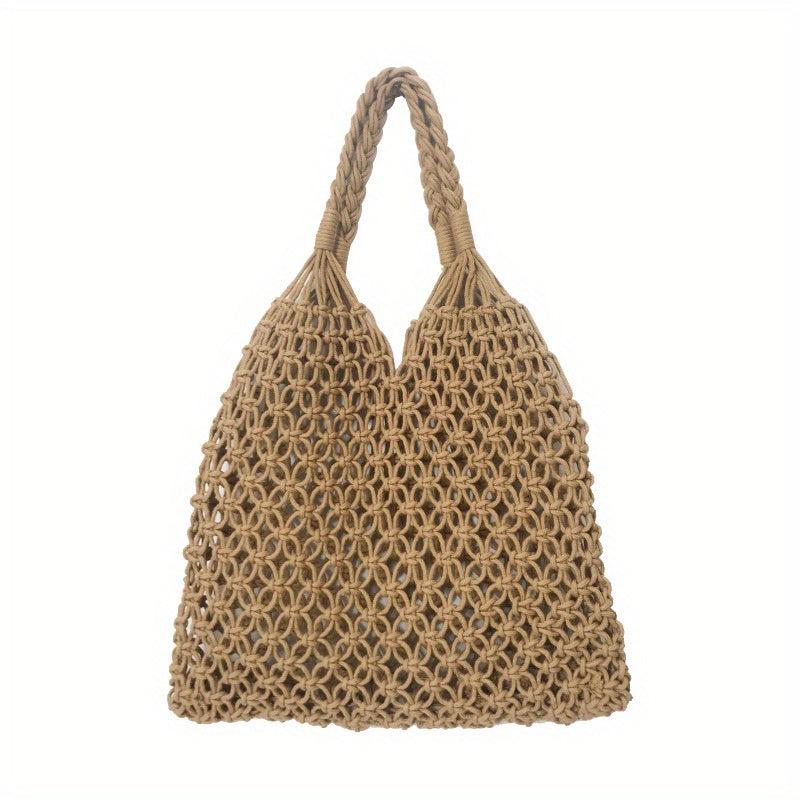 Mesh Hollow Out Crochet Bag Woven Summer Beach Bag Casual Grocery Shopping Bag