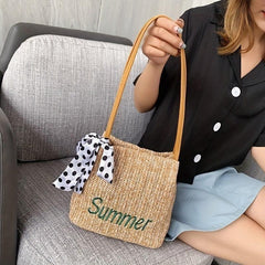 Summer Beach Straw Bag Letter Embroidery Tote Bag Handbag
