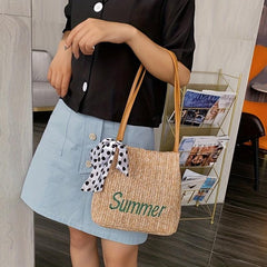 Summer Beach Straw Bag Letter Embroidery Tote Bag Handbag