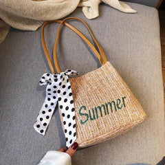 Summer Beach Straw Bag Letter Embroidery Tote Bag Handbag