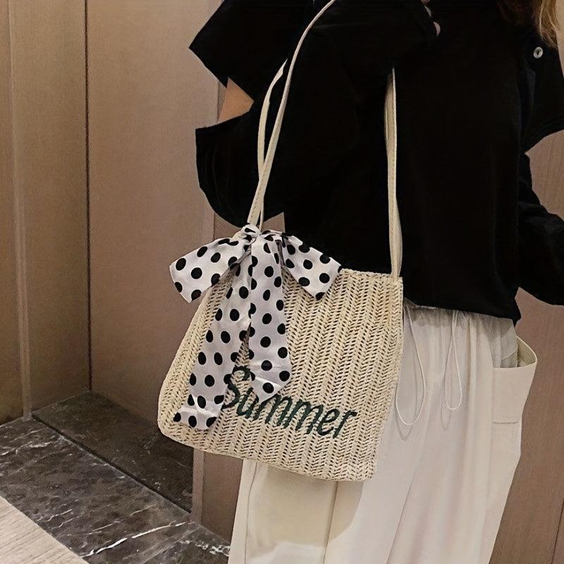 Summer Beach Straw Bag Letter Embroidery Tote Bag Handbag