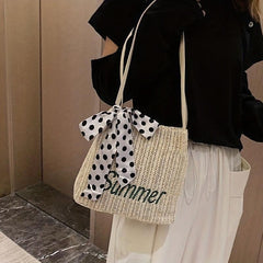 Summer Beach Straw Bag Letter Embroidery Tote Bag Handbag