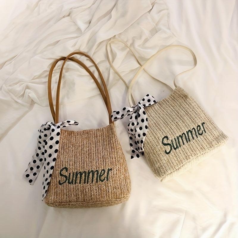 Summer Beach Straw Bag Letter Embroidery Tote Bag Handbag
