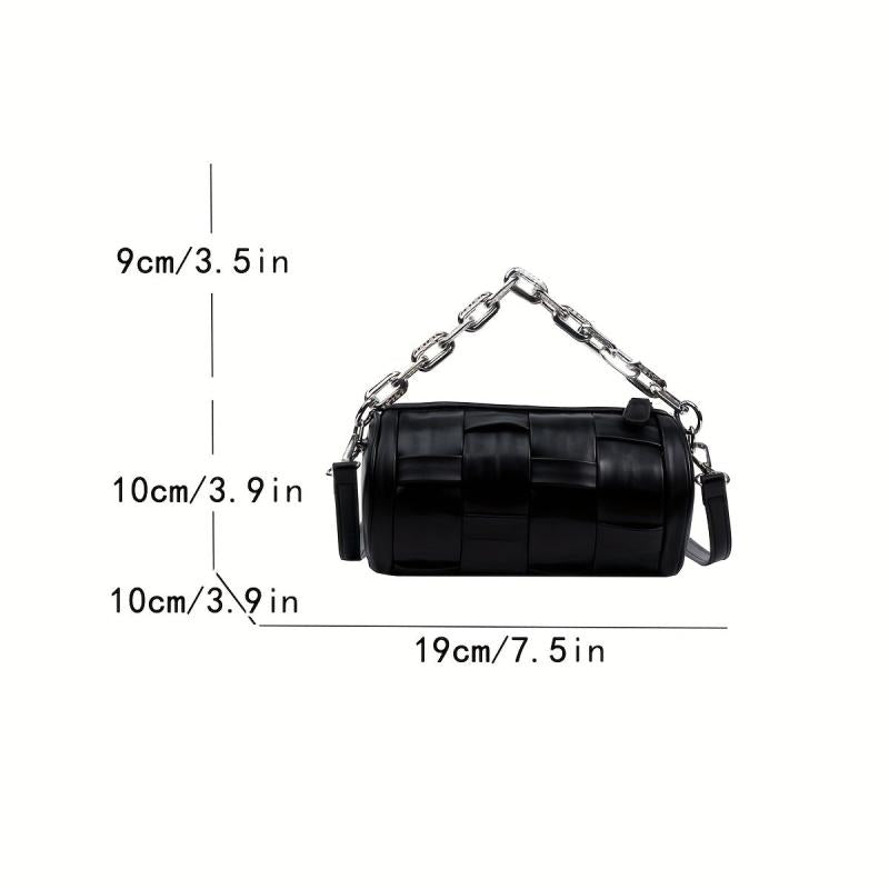 Mini Braided Cylinder Chain Crossbody Bag PU Leather Barrel Bag Purse