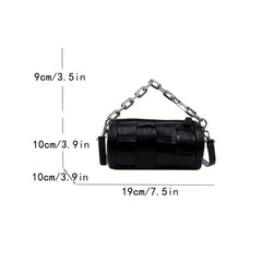 Mini Braided Cylinder Chain Crossbody Bag PU Leather Barrel Bag Purse