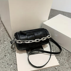 Mini Braided Cylinder Chain Crossbody Bag PU Leather Barrel Bag Purse