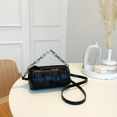 Mini Braided Cylinder Chain Crossbody Bag PU Leather Barrel Bag Purse