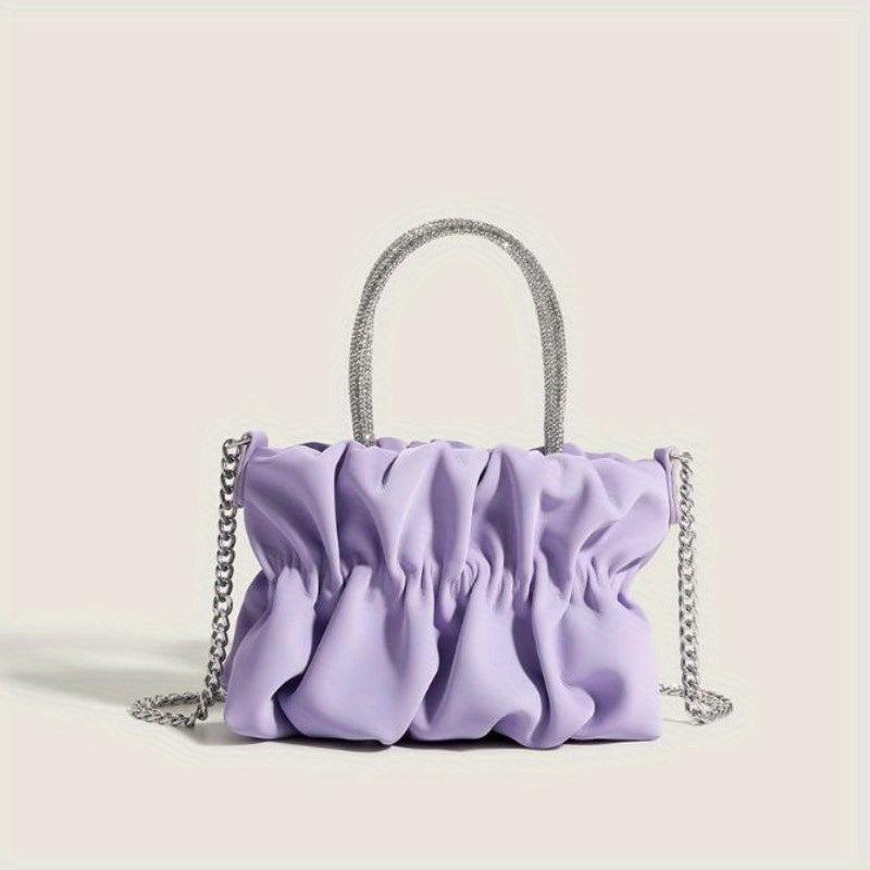Rhinestone Top Handle Handbag Ruched Shoulder Bag