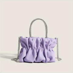 Rhinestone Top Handle Handbag Ruched Shoulder Bag