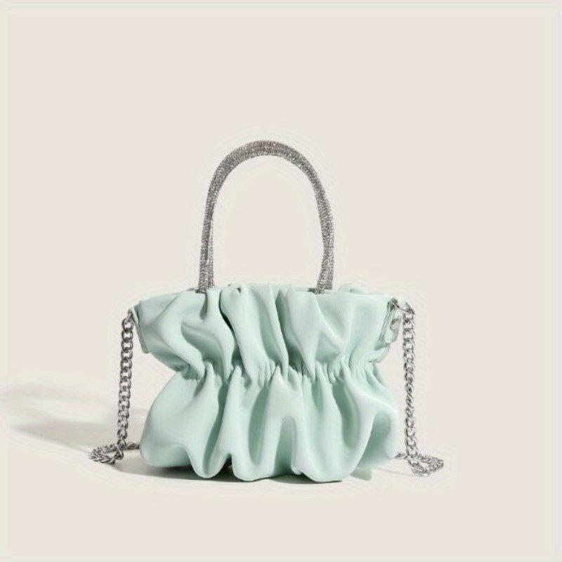Rhinestone Top Handle Handbag Ruched Shoulder Bag