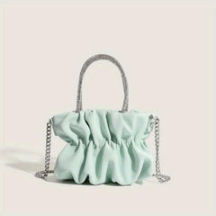 Rhinestone Top Handle Handbag Ruched Shoulder Bag