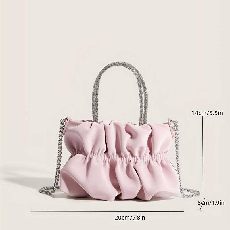Rhinestone Top Handle Handbag Ruched Shoulder Bag