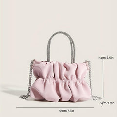 Rhinestone Top Handle Handbag Ruched Shoulder Bag