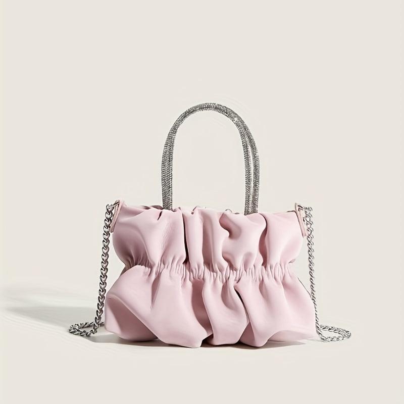 Rhinestone Top Handle Handbag Ruched Shoulder Bag