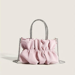 Rhinestone Top Handle Handbag Ruched Shoulder Bag