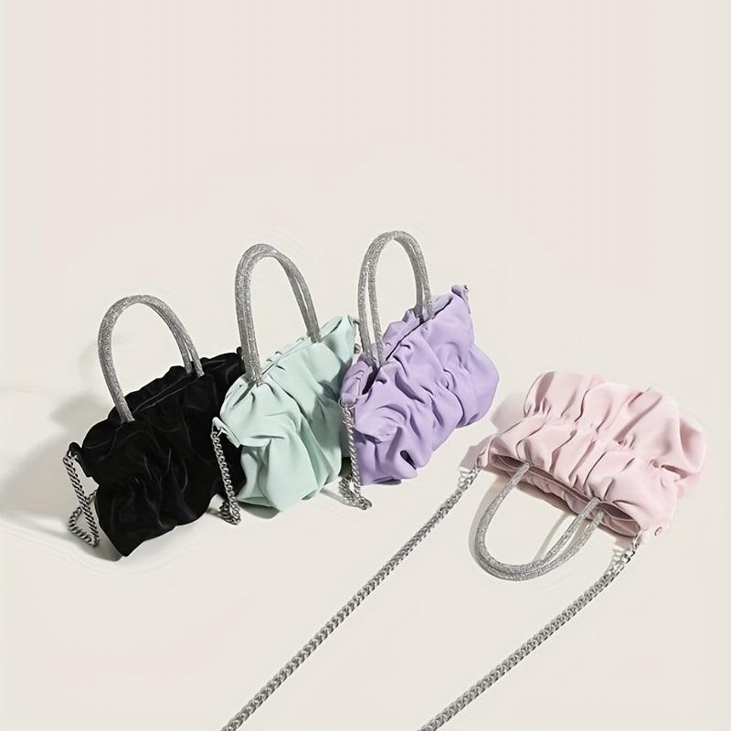 Rhinestone Top Handle Handbag Ruched Shoulder Bag