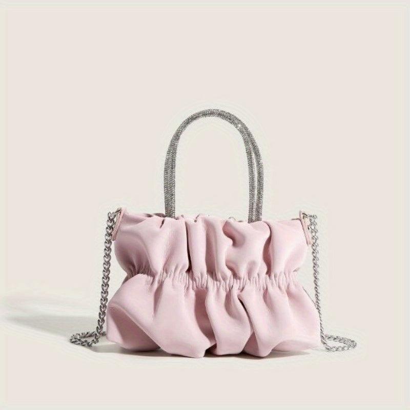 Rhinestone Top Handle Handbag Ruched Shoulder Bag