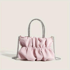 Rhinestone Top Handle Handbag Ruched Shoulder Bag