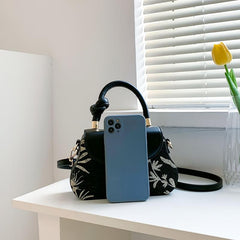 Leaf Pattern Top Handle Bag Women's PU Leather Crossbody Bag Flap Purse